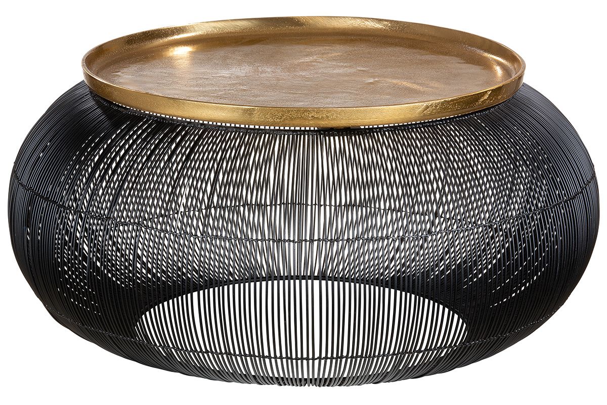 Tavolino in metallo nero con foglia oro | Parigi | diametro 51 cm